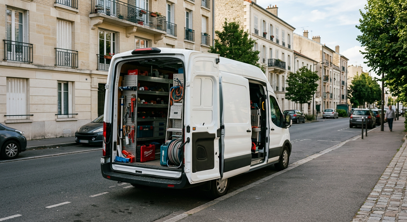 Camionnette plombier Allo Plombier Vigneux-sur-Seine en intervention en bords de Seine